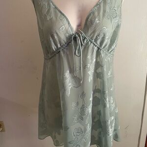 Expressions Green Chemise with V-Neck and Floral Design